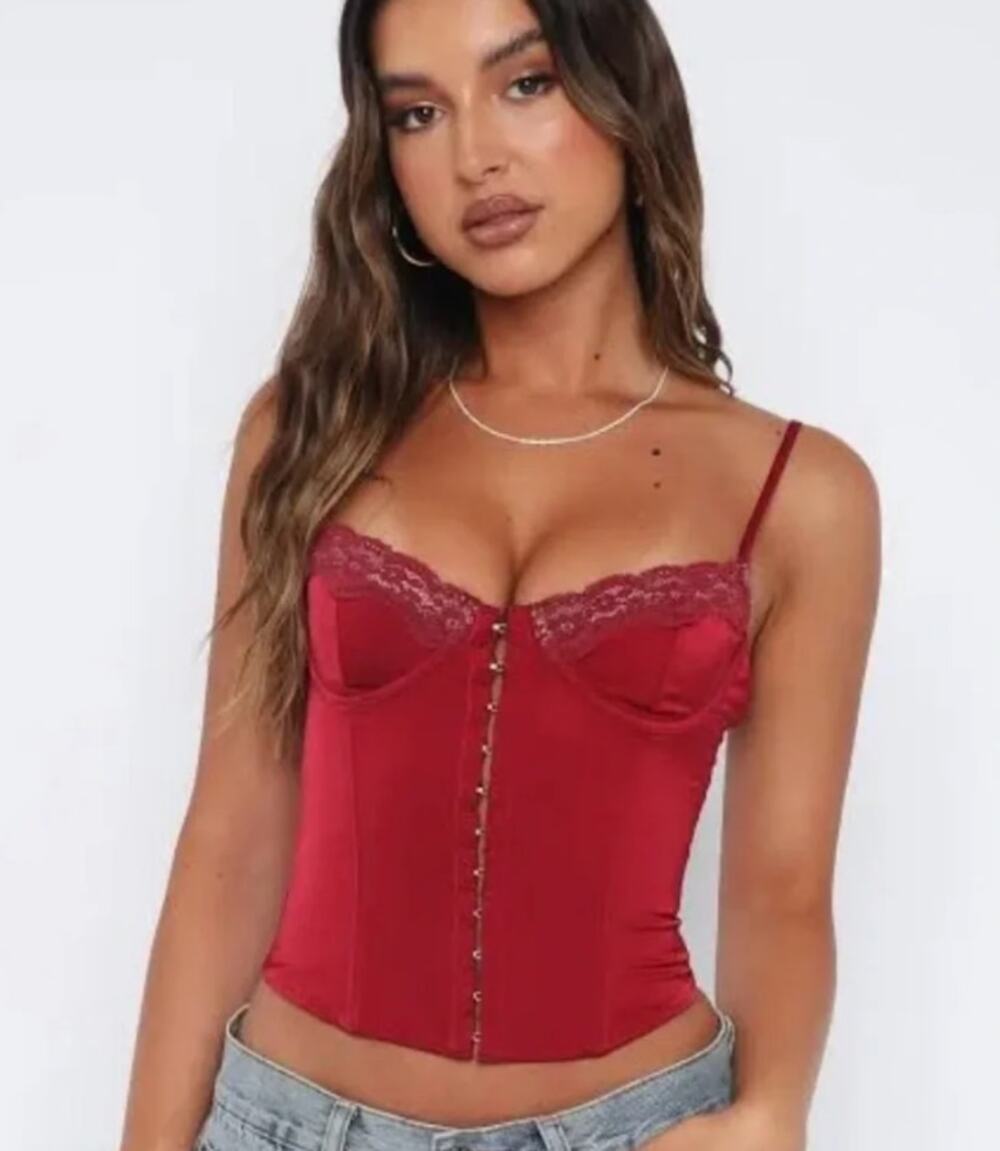 White Fox Pour It Up Bustier NWT Wine Red Strappy Sleeve Corset Women's S